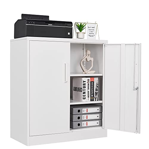Metal Garage Storage Cabinet with 2 Doors and 2 Adjustable Shelves - 35.5" Steel Lockable File Cabinet for Home Office,Garage,Gym,School (White) - color: White, size: 2 Door - 35.5"H