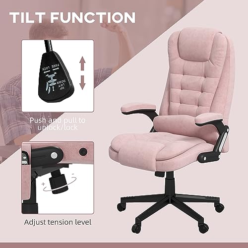 HOMCOM Executive Office Chair 6 Points Vibration Massage Velvet Pink | Heated Lumbar Support, High Back Computer Chair, Reclining Backrest, Tilt Function, Padded Armrests - color: Pink