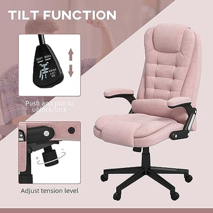 HOMCOM Executive Office Chair 6 Points Vibration Massage Velvet Pink | Heated Lumbar Support, High Back Computer Chair, Reclining Backrest, Tilt Function, Padded Armrests - color: Pink