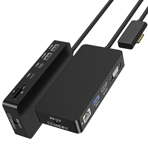 Surface Docking Station, 11-in-1 Dual Monitor 4K@60Hz HDMI +VGA Surface Dock, for Surface Pro 11/10/9/8/X/7/6/5/4, Surface Laptop, Book, Go | 72W Charging, Ethernet, 5Gbps USB - color: HDMI + VGA Surface Dock