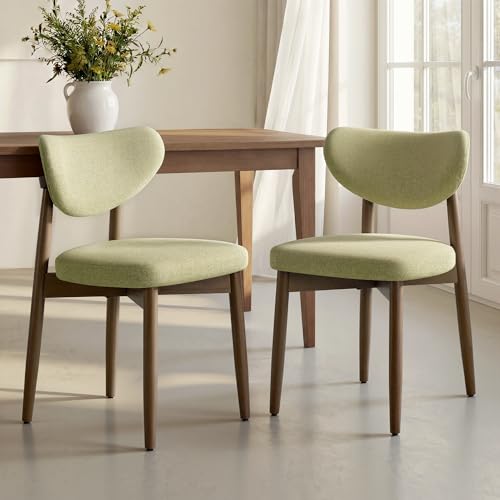 VASAGLE Wooden Dining Chairs Set of 2, Upholstered Kitchen Chairs with Solid Wood Legs, Ergonomic Curved Backrest, Built-in Handle, Mid Century Modern, for Kitchen Dining Vanity, Sage Green - color: Sage Green, size: Set of 2
