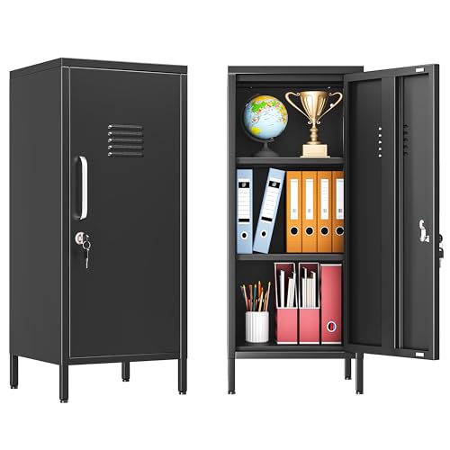 PAOFIN 35" Metal Storage Locker, Lockable Employees Metal Locker with Door and Adjustable Shelves, Steel Locker for Home, School, Office, Gym (Black) - color: Black, size: 1 door-35"