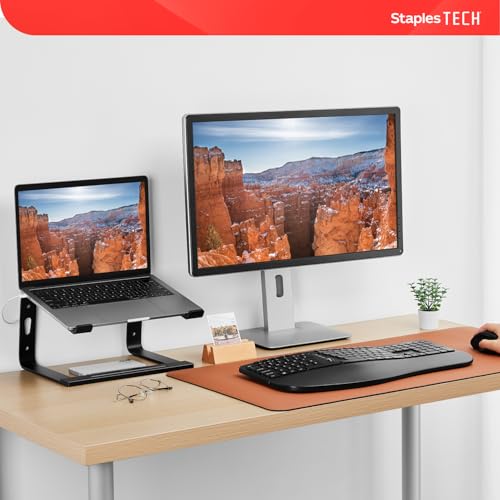 Staples TECH Aluminum Laptop Stand, Black, 11.2x10.2 Inch - style: Black