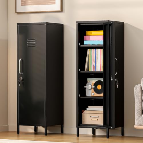 Metal Storage Locker,47" H Home Office Storage Lockers for Employees with 1 Locking Door ＆ 3 Adjustable Shelves,File Storage Cabinets forGarage, School, Office, Gym (Black) - color: Black, size: 47H-1D