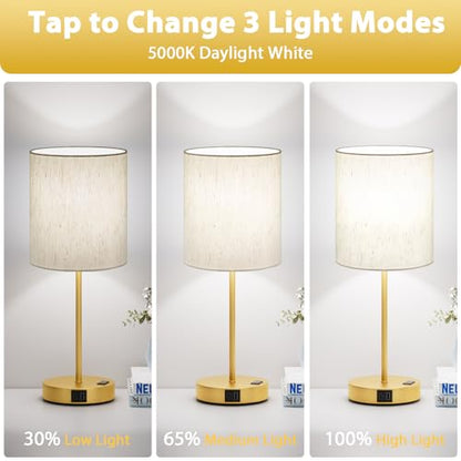 17.6" Gold Touch Lamps for Bedroom Set of 2 - Dimmable, USB C+A, AC Outlet | Large 17.6" Tall Lamp, 3-Way Dimming, 5000K Daylight Bulbs, Cream Lampshade Gold Base, for Living Room, Boys, Men, Girls - color: Gold