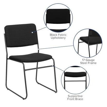 Flash Furniture 5 Pack HERCULES Series 500 lb. Capacity High Density Black Fabric Stacking Chair with Sled Base - color: Black Fabric/Black Frame, size: Set of 5