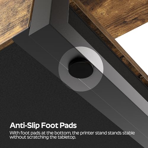 YATINEY Desktop Printer Stand, 2-Tier Printer Table with Non-Woven Drawer, Multi-Purpose Desk Organizer for Home Office, Under Desk Open Organizer Shelf, Rustic Brown PS01BR - color: Rustic Brown + Black