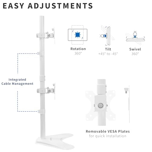 VIVO Dual Monitor Desk Stand Free-Standing LCD Mount, Holds in Stacked Vertical Position 2 Ultrawide Screens up to 34 inches, White, STAND-V002LW - color: White