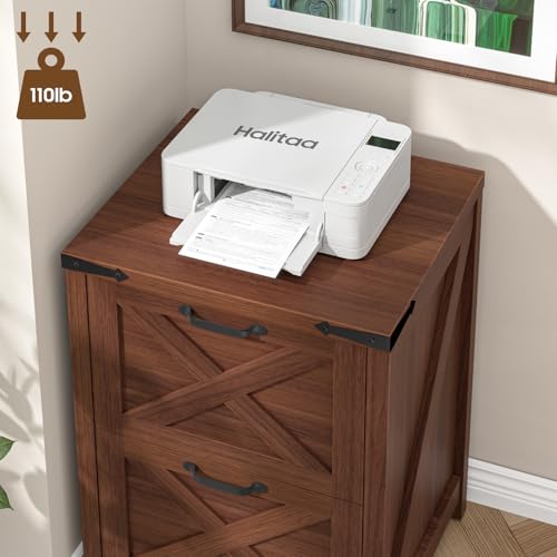 Halitaa Small Farmhouse File Cabinet with 2 Drawers for Home Office, Walnut - color: Walnut, size: 2 Drawers