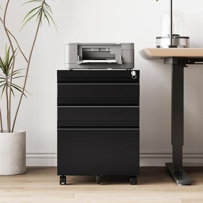 RAVIGIN 3 Drawer File Cabinet，Mobile Filing Cabinet with Lock and Wheels，Un-Assembled Metal Under Desk File Cabinets for A4/Letter/Legal Size（Black - color: Black, style: 3 Drawer-Un-Assembled