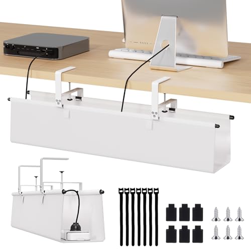 Under Desk Cable Management Tray, 28" Fabric Wire Cord Organizer, White - color: White, size: 28'' L