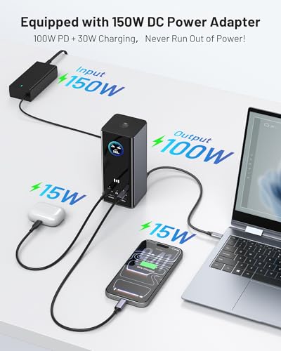 Smart Display Docking Station 3 Monitors,150W PD for Mac(Driver Required) | Triple 4K@60Hz,USB-C Dock 3 Displays,3HDMI+2DP,10Gbps USB,2.5G Ethernet & 150W PD,Weather Forecast, Working Status Display