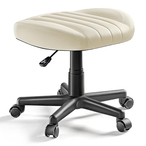 EUREKA ERGONOMIC Multi-Use Foot Stool, Height Adjustable Footrest Stool with Wheels, 360°Swivel Leg Rest Rolling Chair, Rest Ottoman Under Desk for Home Office,Beige - color: Beige