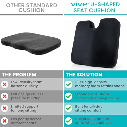 Vive Memory Foam Seat Cushion – Tailbone Pain Relief, Sciatica, Coccyx