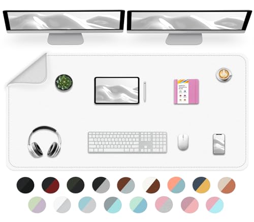 Dual-Sided Desk Mat, Large Pad, Waterproof Smooth PU Leather Blotter Protector, Mouse Pad, Desk Organizers, Office/Home Table Decor for Reading and Writing (White+Slivery, 47.2''23.6'') - color: White+slivery, size: 47.2" x 23.6"