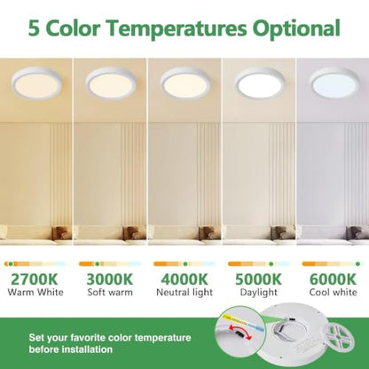 7Inch 2PK White LED Flush Mount Ceiling Light, 12W, 1080LM, 5CCT Selectable | 2700K/3000K/4000K/5000K/6000K CCT, White Close to Ceiling Round Flat Panel Light, Super Slim LED Ceiling Light for Bedroom - color: White, size: 7"-2PK