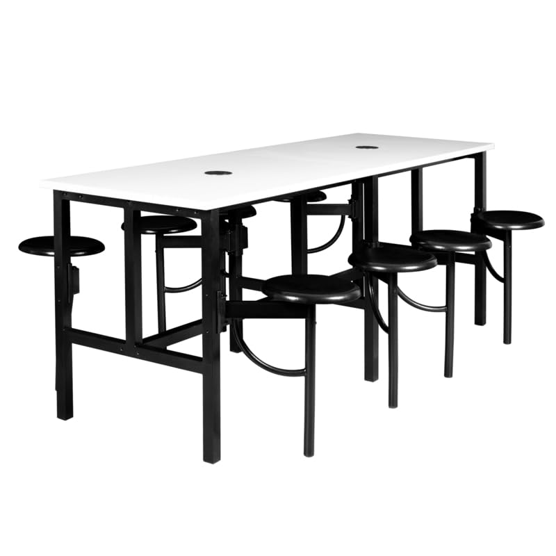 Romig Endure Standing Height Collaborative Table and Chair Set with 8 Pull-Out Swivel Stools, Dry Erase Whiteboard Top, Built-in Power Outlets and USB Charging, Classroom Training Table - color: White, size: 8 Seater