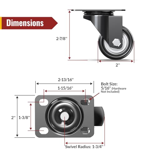 HOLKIE 2 Inch Swivel Caster Wheels - Heavy Duty 600 Lbs Capacity (Pack of 4) - Silent Polyurethane Casters No Brake - Non-Marking Rubber Replacement Wheels for Furniture, Cart, Workbench & Dolly - style: 2" no brakes 4pcs-600lbs