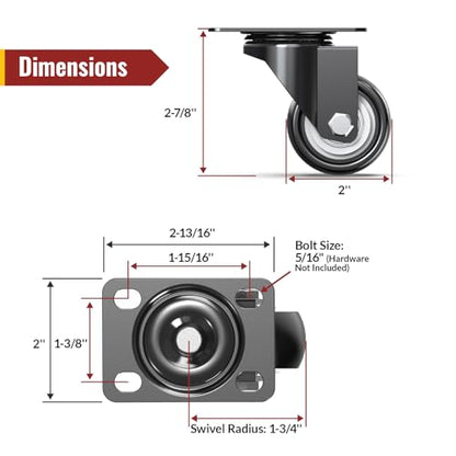 HOLKIE 2 Inch Swivel Caster Wheels - Heavy Duty 600 Lbs Capacity (Pack of 4) - Silent Polyurethane Casters No Brake - Non-Marking Rubber Replacement Wheels for Furniture, Cart, Workbench & Dolly - style: 2" no brakes 4pcs-600lbs