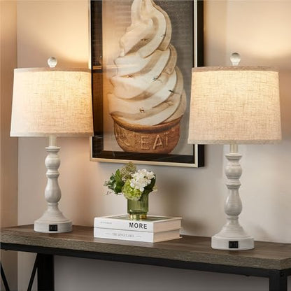 23'' Table Lamps Set of 2, Lamps for Bedroom, USB C+A Ports, Beige - color: D.Beige, Grey