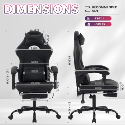 Gaming Chair with Footrest and Massage Lumbar Support, Ergonomic Computer Gamer Chair, Office Video Game Chairs with Adjustable Height and Backrest (Black) - color: Black