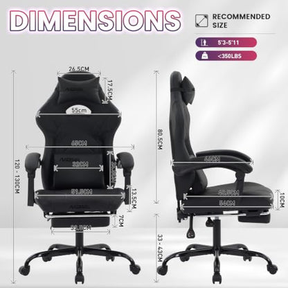Gaming Chair with Footrest and Massage Lumbar Support, Ergonomic Computer Gamer Chair, Office Video Game Chairs with Adjustable Height and Backrest (Black) - color: Black