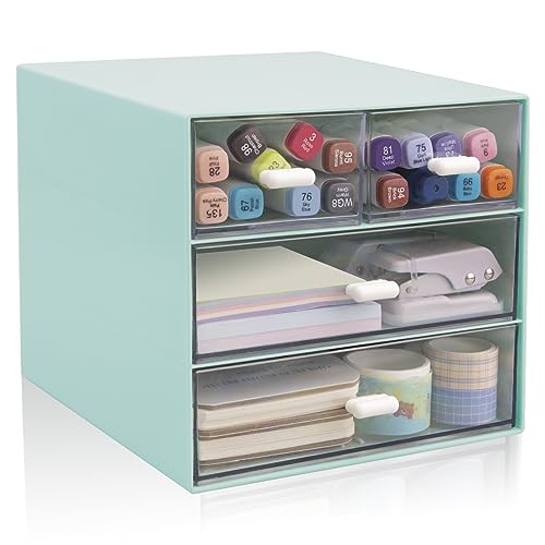 Desk Organizer with Drawer, Office Organizer with 4 Drawers, Desk Storage Box for, Desktop, Dressing table, Office, School, Home, Plastic Box and 4 Acrylic Drawers(Blue) - color: blue