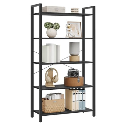 VASAGLE 5-Tier Bookshelf, Bookcase with Steel Frame, Book Shelf for Living Room, Home Office, Study, 11.8 x 26 x 60.2 Inches, Industrial Style, Ebony Black and Ink Black ULLS061B56 - color: Ebony Black + Ink Black, size: 5 Tiers (11.8"D x 26"W), style: Wi