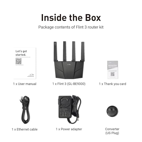 GL.iNet GL-BE9300 Flint 3 Tri-Band Wi-Fi 7 Router 5 x 2.5G VPN Router | Tri-Band Wi-Fi 7 with 6GHz, 9 Gbps wireless speed for smooth 8K streaming, low-latency gaming, and video calls