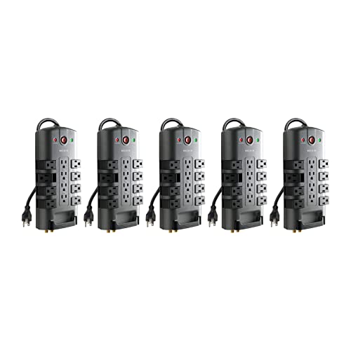 Belkin Surge Protector w/ 8 Rotating & 4 Standard Outlets (Pack of 5) - 8ft Sturdy Extension Cord with Flat Pivot Plug for Home, Office, Travel, & Desktop - Power Strip - 4320 Joules | space-saving design, rotating outlets, bulk pack for office, classroom