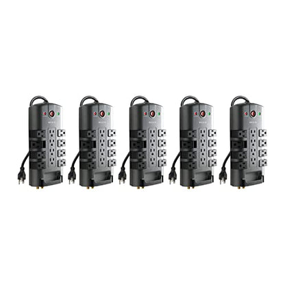Belkin Surge Protector w/ 8 Rotating & 4 Standard Outlets (Pack of 5) - 8ft Sturdy Extension Cord with Flat Pivot Plug for Home, Office, Travel, & Desktop - Power Strip - 4320 Joules | space-saving design, rotating outlets, bulk pack for office, classroom