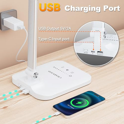 LED Desk Lamp for Home Office, Height Adjustable Architect Desk Light | with USB Adapter, Dimming 50 Lighting Modes, Eye Caring Double Head Computer Desk Lamp for Reading, Study, Workbench - color: White