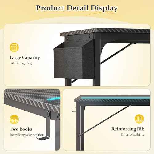 DurayLoly 32" Gaming Desk with Waterproof LED Lights for Bedroom,Black - color: Black, size: 32 IN