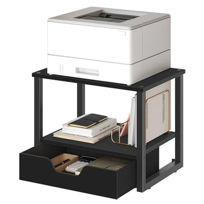 YATINEY Desktop Printer Stand, 2-Tier Printer Table with Non-Woven Drawer, Multi-Purpose Desk Organizer for Home Office, Under Desk Open Organizer Shelf, Black PS01BB - color: Black