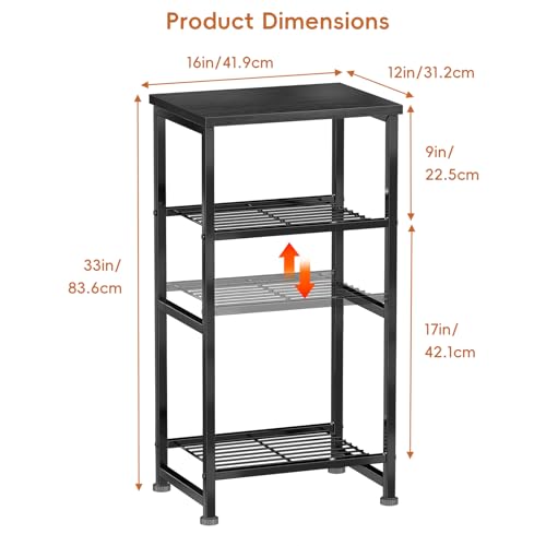 Industrial 3 Tier Printer Stand, Home Printer Wood Table with Wire Storage Shelf for Scanner Fax Machine, Heavy Duty Metal, Black with Burly Wood Board - color: Black