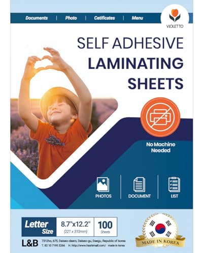 VIOLETTO Self Stick Laminating Sheets 8.5 x 11 Inches, 4mil, Pack of 100 | Letter size sheets with a clear glossy finish for photos, cards, certificates, menus and name tags at home or school. - size: Letter Size 100Pack
