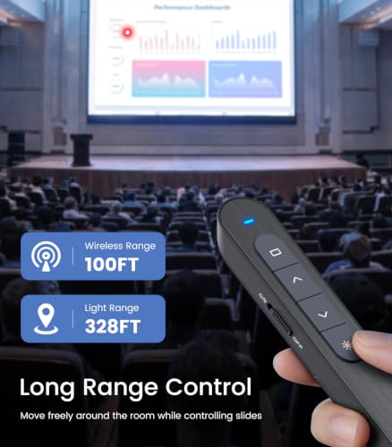 Wireless Presenter, Hyperlink Volume Control Presentation Clicker RF 2.4GHz USB PowerPoint Clicker Presentation Remote Control Pointer Slide Advancer (Black) - color: Red