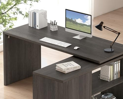 HSH L Shaped Computer Desk, Rustic Wood Corner Desk, Dark Gray Oak, 55 inch - color: Dark Gray Oak