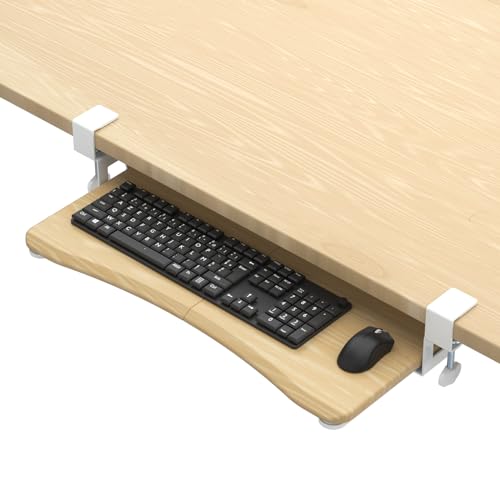 suptek Keyboard Tray Under Desk Pull Out with C Clamp Mount, Computer Keyboard & Mouse Tray, 25.6 (30 Including Clamps) x 11.8 inch Slide-Out Platform Computer Drawer for Typing, Light Wood, DSF1QM - color: Light Wood, size: 25.6“