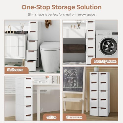 MAT EXPERT Narrow Storage Drawers, Slim Rolling Drawer Cart with Universal Wheels, Convenient Handles, Storage Organizer Utility Cart for Bedroom, Living Room, Bathroom, Kitchen (5 Drawer) - size: 5 Drawer