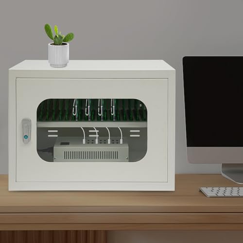 20-Device Cell Phone Charging Cabinet, Lockable Steel Charging Station - color: White, size: 20-Device