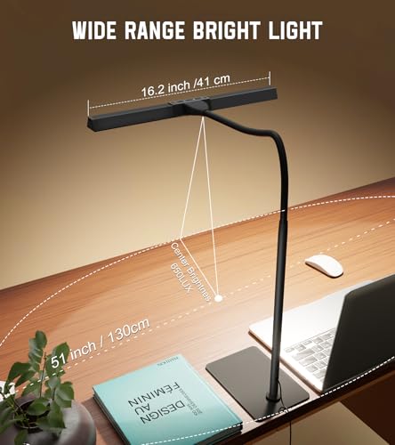 LED Desk Lamp for Home Office with Base, Eye-Caring Desk Light 12W, Black - color: Black
