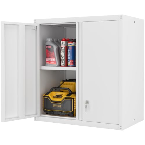 LUCYPAL Metal Wall Cabinet,Garage Storage Cabinets with Adjustable Shelves,Steel Locking Storage Cabinet with Doors for Home,Office,Kitchen,Warehouse,White - color: White, size: 27.95"H Wall Cabinet