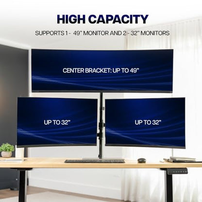 VIVO Triple Monitor Desk Mount, 32 to 49 inch Ultrawide Screens, One Fixed Screen and Two Mechanical Arms for Gaming and Office Setups, Max VESA 100x100, Holds up to 83.6 lbs, Black, STAND-V123TG