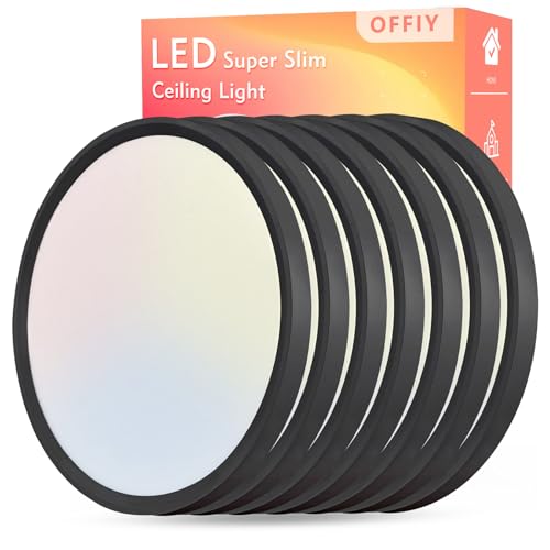 6PK 15.8 Inch Led Ceiling Light Flush Mount, 34W, 3060LM, 3000K/4000K/6000K CCT Selectable Super Slim LED Ceiling Light, Close to Ceiling Round Flat Panel Light for Hallway, Bedroom,Kitchen ect - color: Black