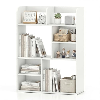 Tangkula Desktop Bookshelf, 5-Tier Desktop Display Rack with 4 Open Shelves & 4 Cubes, Modern Tabletop Bookcase Organizer for Computer Desk, Countertop Storage Hutch for Home Office Dorm (White) - size: 23.5" x 9" x 31.5"