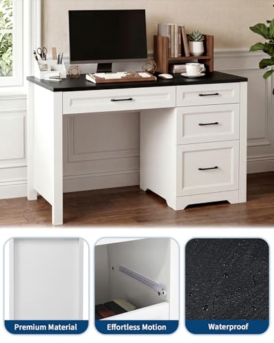 Garvee Black Farmhouse Executive Desk with File Cabinet & Storage Drawers, Space-Saving Small Home Office Desk for Bedroom - color: Black