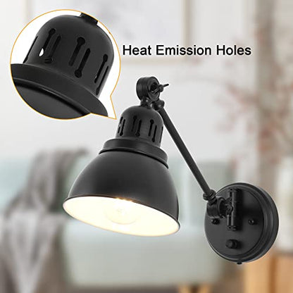 GOODATE Plug in Wall Sconces, Wall Sconce Lighting with Dimmable On Off Switch, Swing Arm Wall Lamp, Black Metal Industrial Wall Light Fixtures, Safety E26 Base, 6FT Plug in Cord - size: Black-1 PACK