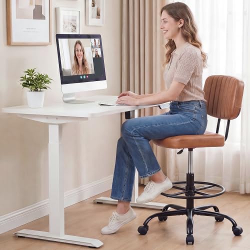 DUMOS Armless Drafting Chair, Standing Desk Chair, Rolling Stool - color: Brown