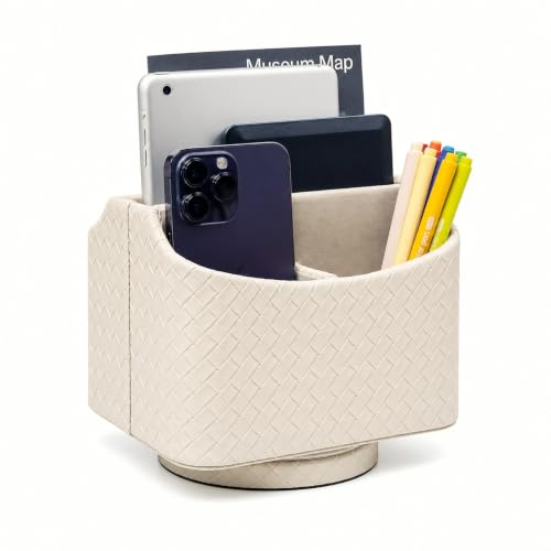 UnionBasic Rotating Desk Organizer, 360 Desk Spinning Caddy, Desktop TV Guide/Mail/Media/Remote Controller Holder Organizer, Woven Beige - color: Woven Beige